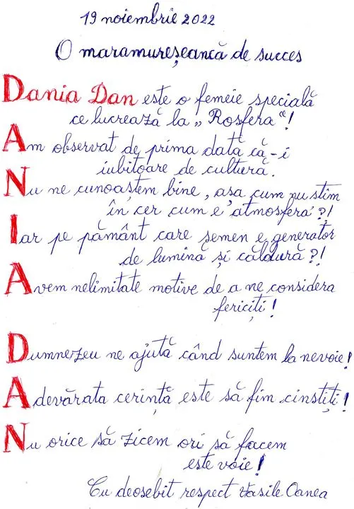Acrostih DANIA DAN, de Vasile Oanea Acrostih DANIA DAN, de Vasile Oanea